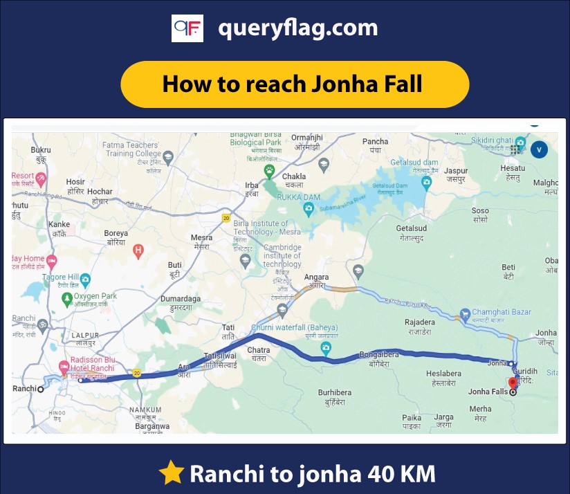 map of how to reach jonha fall from ranchi